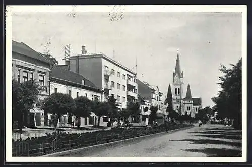 AK Mukacevo, Strassenpartie mit Kirche