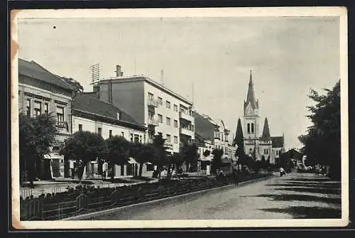 AK Mukacevo, Strassenpartie mit Kirche