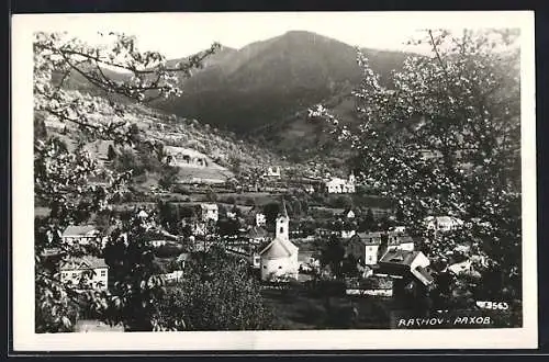 AK Rachow, Ortsansicht mit Kirche aus der Vogelschau