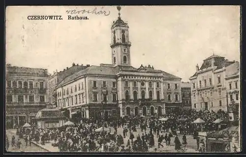 AK Czernowitz, Rathaus mit Markt