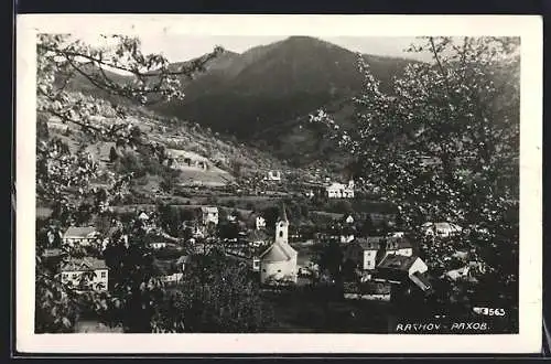 AK Rachow, Ortsansicht mit Kirche aus der Vogelschau