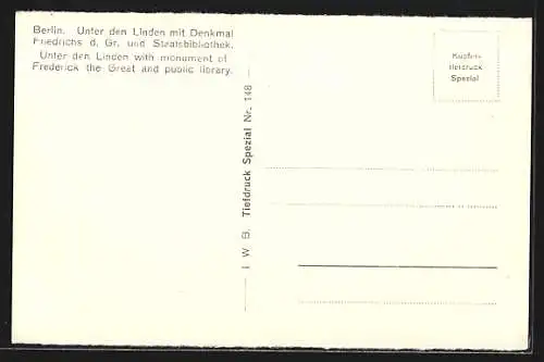 AK Berlin, Unter den Linden mit Denkmal Friedrichs des Grossen und Staatsbibliothek