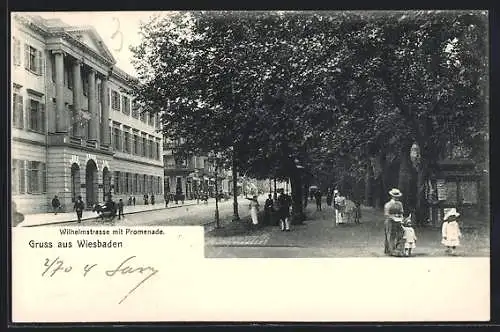 AK Wiesbaden, Wilhelmstrasse mit Promenade