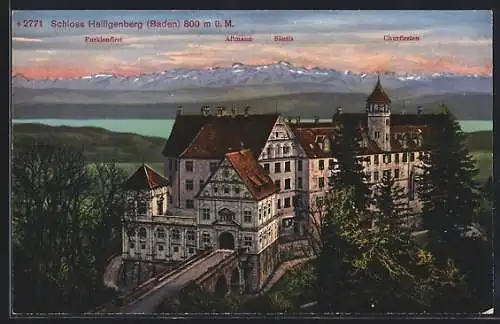 AK Heiligenberg /Baden, Schloss Heiligenberg mit Altmann, Säntis und Churfirsten