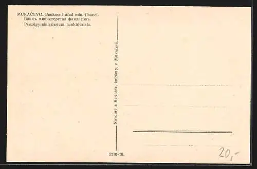 AK Mukacevo, Bankovni úrad min. financi