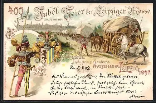 Lithographie Leipzig, Sächsisch-Thüringische Industrie- u. Gewerbe-Ausstellung 1897, zur Messe