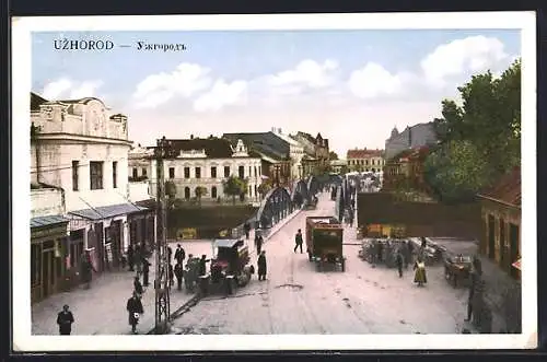 AK Uzhorod, Brücke und Häuserfassaden