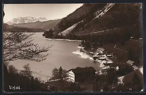 AK Urfeld / Walchensee, Ortsansicht mit Berglandschaft