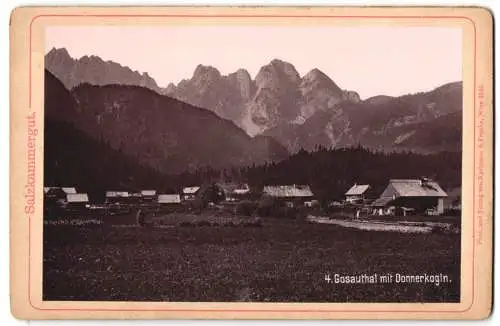 Fotografie Karlmann & Franke, Wien, Ansicht Gosau, Wohngehöfte im Gosauthal mit Donnerkogln