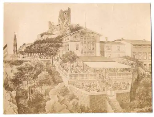 Fotografie unbekannter Fotograf, Ansicht Königswinter, Hotel auf dem Drachenfels, nach einem Gemälde