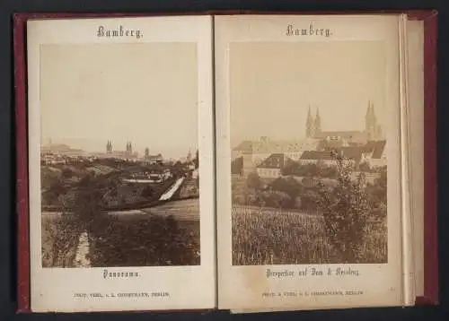 12 Fotografien S. P. Christmann, Berlin, Ansicht Bamberg, original Leporello Album mit Hofhaltung, Marktplatz uvw.