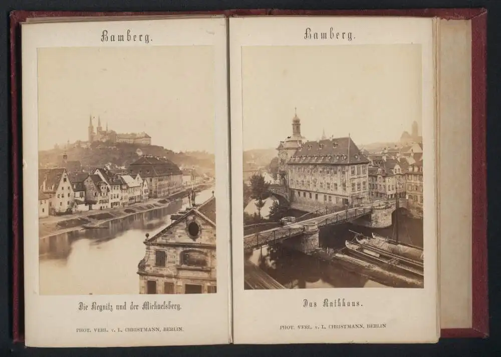 12 Fotografien S. P. Christmann, Berlin, Ansicht Bamberg, original Leporello Album mit Hofhaltung, Marktplatz uvw. 2