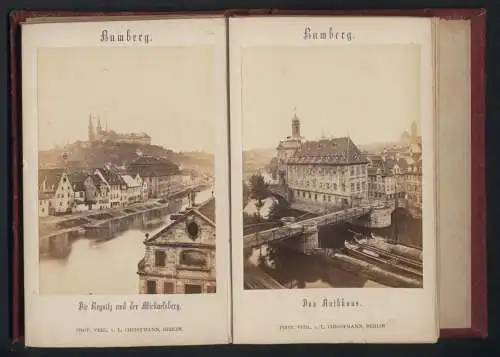 12 Fotografien S. P. Christmann, Berlin, Ansicht Bamberg, original Leporello Album mit Hofhaltung, Marktplatz uvw.