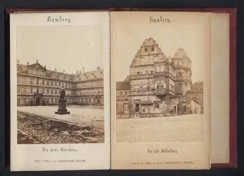 12 Fotografien S. P. Christmann, Berlin, Ansicht Bamberg, original Leporello Album mit Hofhaltung, Marktplatz uvw.