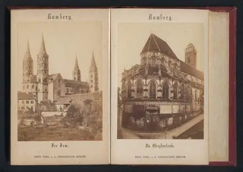 12 Fotografien S. P. Christmann, Berlin, Ansicht Bamberg, original Leporello Album mit Hofhaltung, Marktplatz uvw.