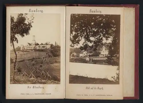 12 Fotografien S. P. Christmann, Berlin, Ansicht Bamberg, original Leporello Album mit Hofhaltung, Marktplatz uvw.