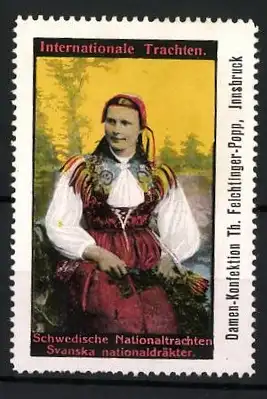 Reklamemarke Schwedische Nationaltrachten, Frau in Tracht