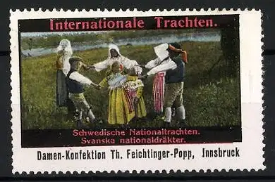 Reklamemarke Internationale Trachten, Schwedische Nationaltracht, Schweden beim Tanz