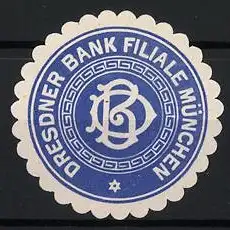 Reklamemarke München, Dresdner Bank Filiale, Monogramm DB