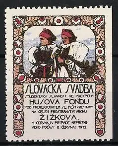 Reklamemarke Zizkova, Volksfest 1913, Slovácká svadba, Trachtenpaar