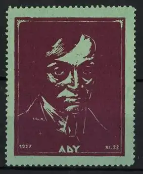 Reklamemarke Portrait Dichter Endre Ady von Diósad, 1927