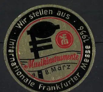 Reklamemarke Frankfurt, Internationale Messe 1956, Notenschlüssel und Musikinstrumente