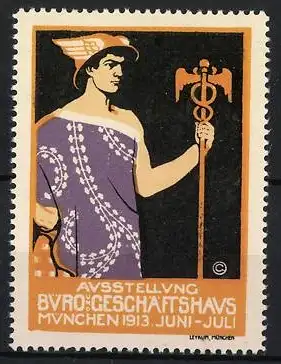 Reklamemarke München, Ausstellung Büro & Geschäftshaus 1913, Merkur mit Caduceus