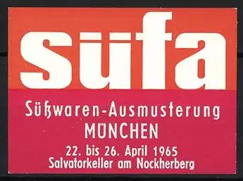 Reklamemarke München, Süsswaren-Ausmusterung 1965, süfa-Logo