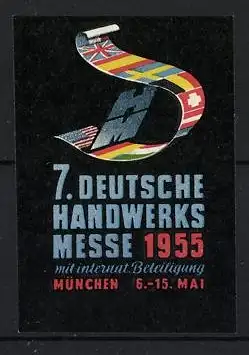 Reklamemarke München, 7. Deutsche Handwerksmesse 1955, Internationale Flaggen