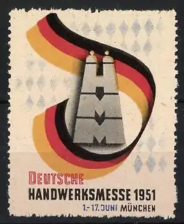 Reklamemarke München, Deutsche Handwerksmesse 1951, Türme und Flagge