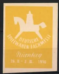 Reklamemarke Nürnberg, Deutsche Spielwaren Fachmesse 1956, Schaukelpferd