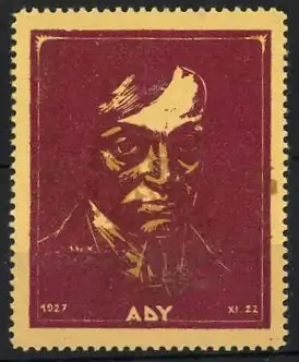 Reklamemarke Portrait Endre Ady von Diósad - Ungarischer Dichter