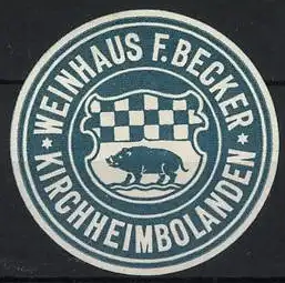 Reklamemarke Kirchheimbolanden, Weinhaus F. Becker, Eber und Schachbrettmuster