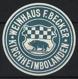 Reklamemarke Kirchheimbolanden, Weinhaus F. Becker, Eber und Schachbrettmuster