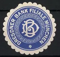 Reklamemarke München, Dresdner Bank Filiale, Monogramm DRD