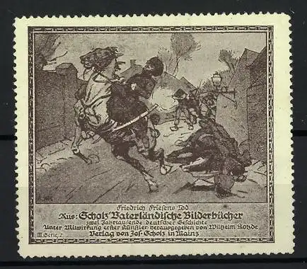 Reklamemarke Mainz, Vaterländische Bilderbücher, der Tod von Freiheitskämpfer Friedrich Friesen