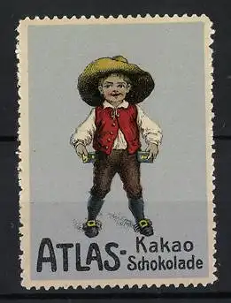 Reklamemarke Atlas-Kakao Schokolade, Junge mit Hut