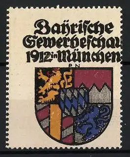 Künstler-Reklamemarke Paul Neu, München, Bayerische Gewerbeschau 1912, Wappen