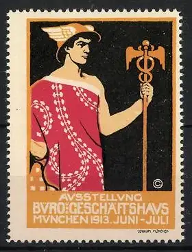 Reklamemarke München, Ausstellung Büro- und Geschäftshaus 1913, Hermes mit Caduceus