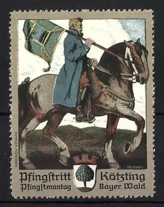 Reklamemarke Kötzting, Pfingstritt Pfingstmontag, Reiter im Bayer. Wald