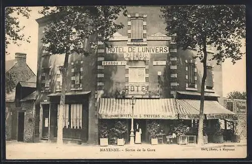 AK Mayenne, Sortie de la Gare et Hotel de Lunivers