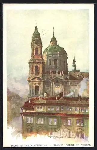 Künstler-AK Ferdinand Engelmüller: Prag / Praha, St. Nikolauskirche