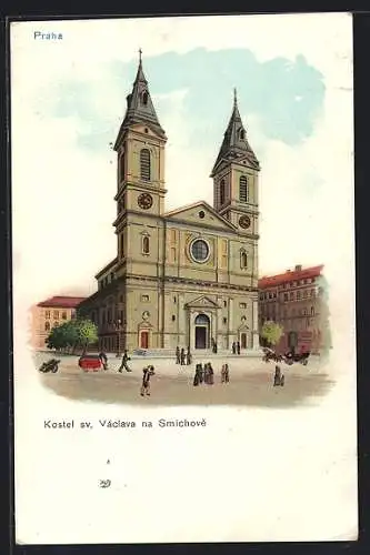 Lithographie Praha, Smichov, Kostel sv. Vaclava na Smichove