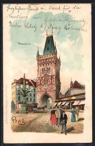 Lithographie Prag / Praha, Pulverthurm