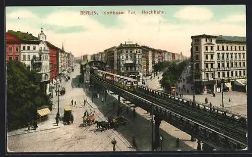 AK Berlin-Kreuzberg, Kottbusser Tor, Hochbahn, Bahnhof und Strassenkreuzung aus der Vogelschau