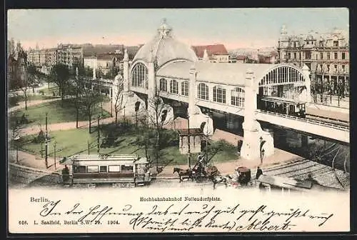 AK Berlin-Schöneberg, Nollendorfplatz, Hochbahnbahnhof mit Bahn, Anlagen und Strassenbahn aus der Vogelschau