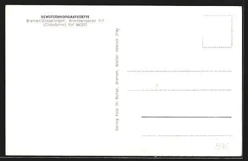 AK Bremen-Gröpelingen, Schützenhofgaststätte, Brombergerstr. 117, Gasträume, Schiessstand