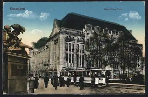 AK Düsseldorf, Warenhaus Tietz & Strassenbahn