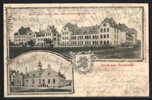 AK Darmstadt, 7. Kaserne des 2. Grossh Hess. Feld-Artillerie-Regiments Nr. 61