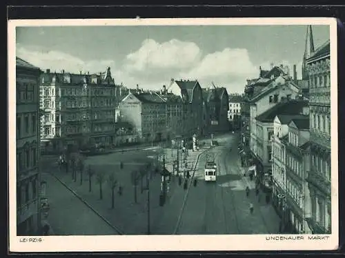 AK Leipzig, Lindauer Markt mit Strassenbahn